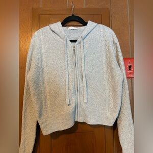 Gray Hooded Zip-Up Cardigan Sweater